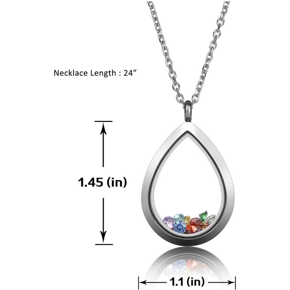 Unisex Silver Floating Charm Heart Locket Necklace 24" Stainless Steel - Picture 6 of 7